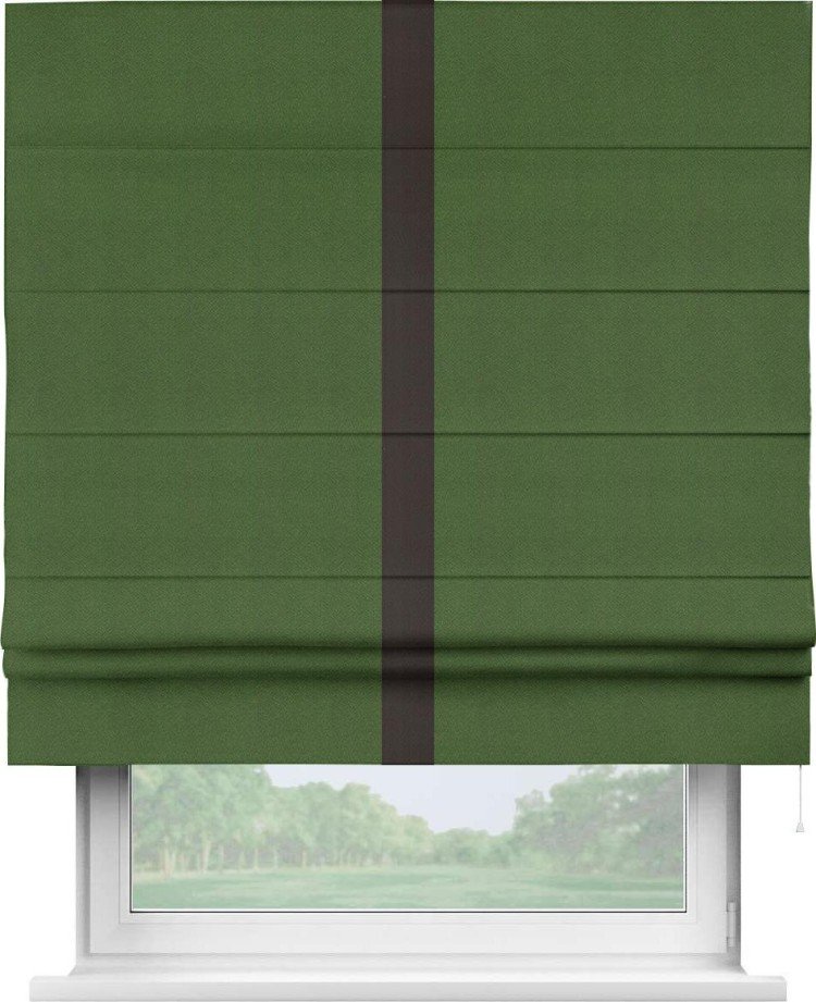 Римская штора «Кортин» с кантом Хайвэй, для проема, ткань блэкаут однотонный зелёный перламутр