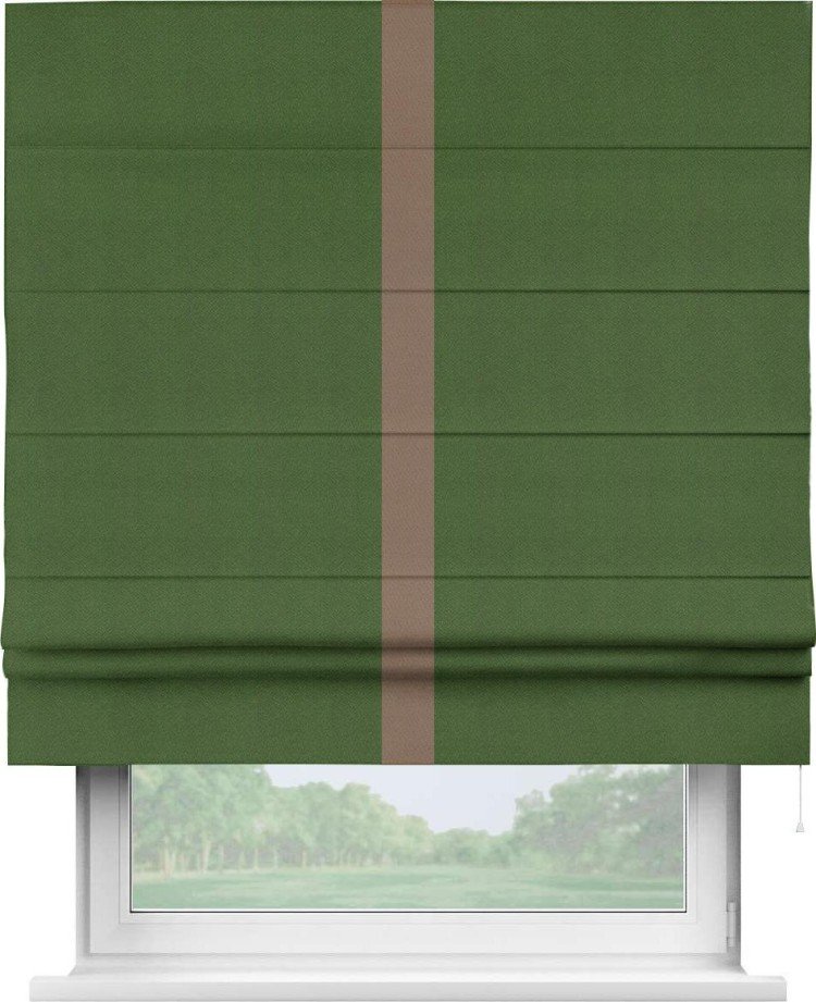 Римская штора «Кортин» с кантом Хайвэй, для проема, ткань блэкаут однотонный зелёный перламутр